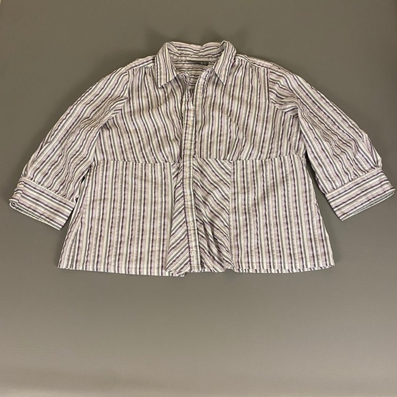 Apt.‎ 9 Woman Button Down Top Plus Size 3X Striped Gray Purple 3/4 Sleeve Peplum - Picture 1 of 11